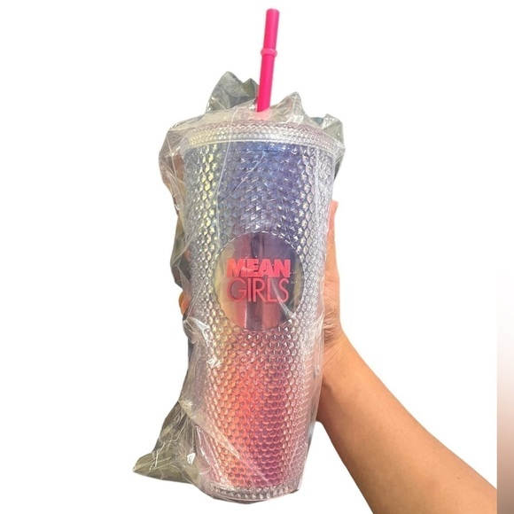 Mean girls musical 24 ounce irridescent studded pink straw reusable cup - Picture 1 of 6